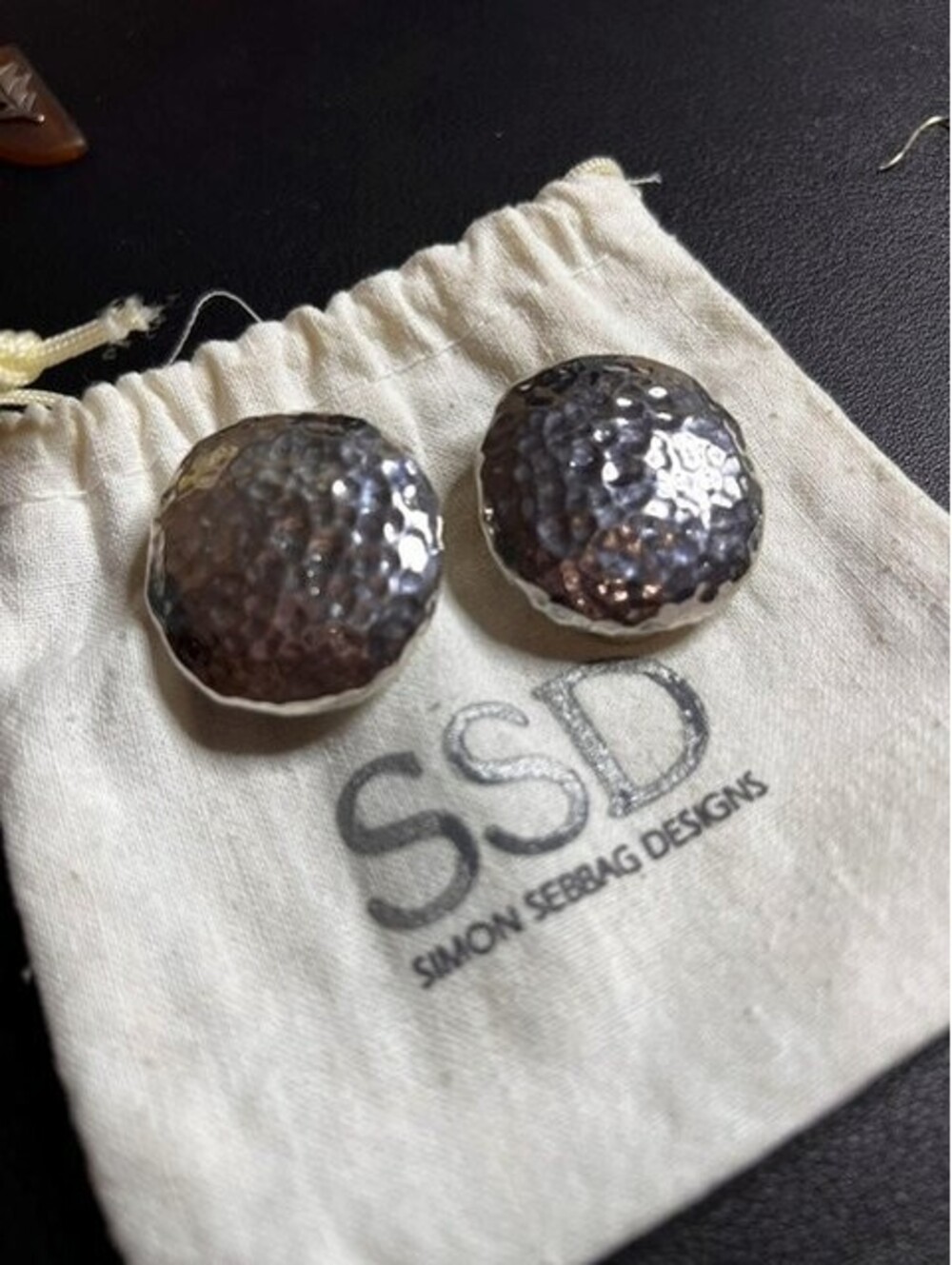 B6280 Simon Sebbag Design Sterling Silver Button Clip-On Hammered Earrings 1.25"